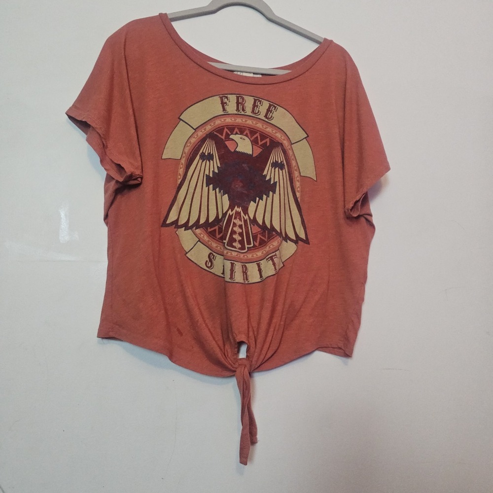 Free Spirit Graphic Tshirt Tie Front Hem Desert Eagle Grunge Hippy Boho Large